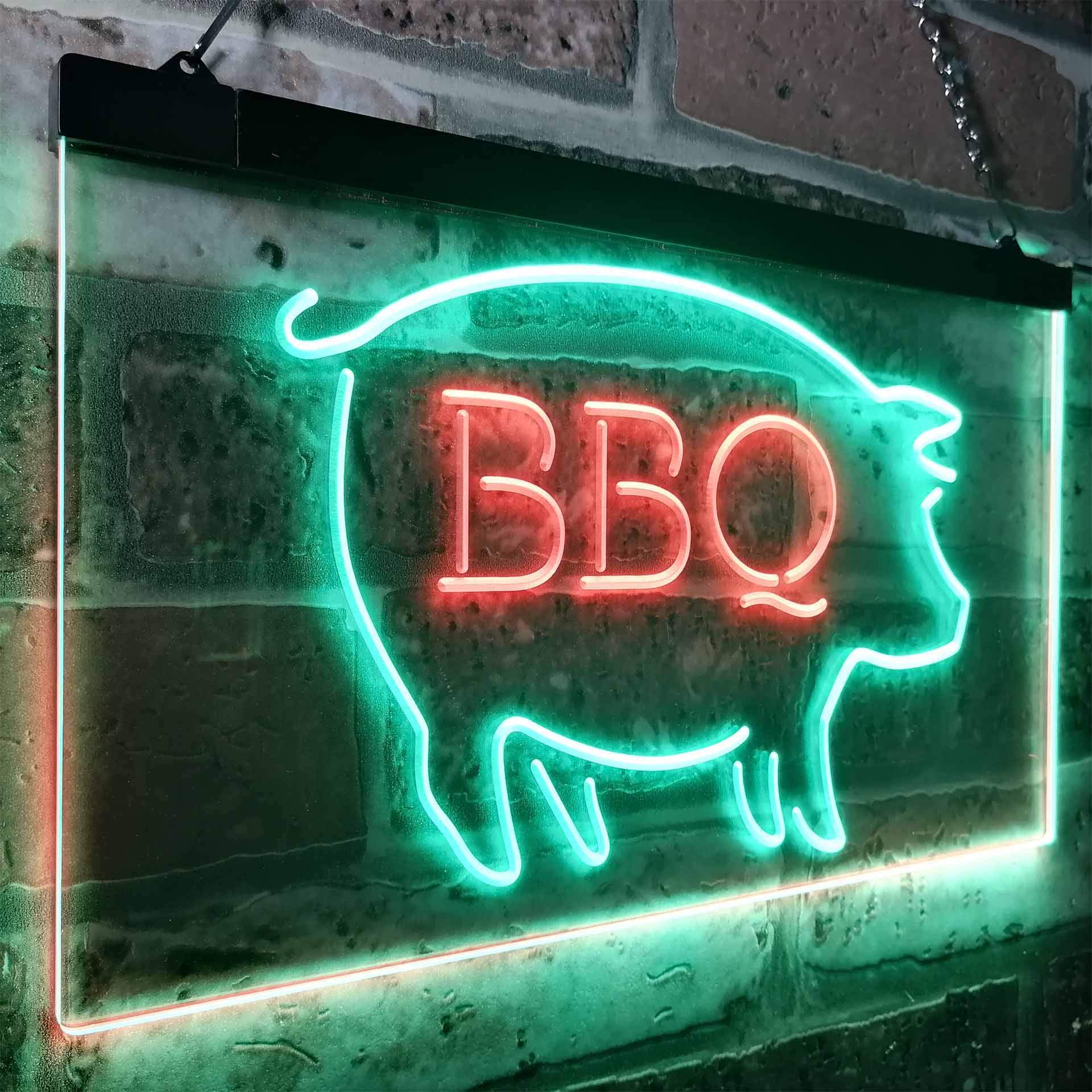 BBQ Pig Restaurant Open Display Dual Color LED Enseigne Lumineuse Neon Sign Vert et rouge 600 x 400mm st6s64-i3161-gr