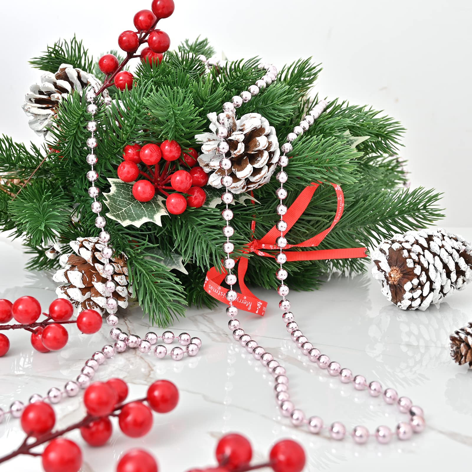 100 m lange Weihnachts-Perlen-Girlande, künstliche Perlen, Girlande, Weihnachtsbaumgirlande, Kettendekorationen für Weihnachtsbaum, Urlaub, Hochzeit, DIY-Dekoration, Zubehör (Rosa)