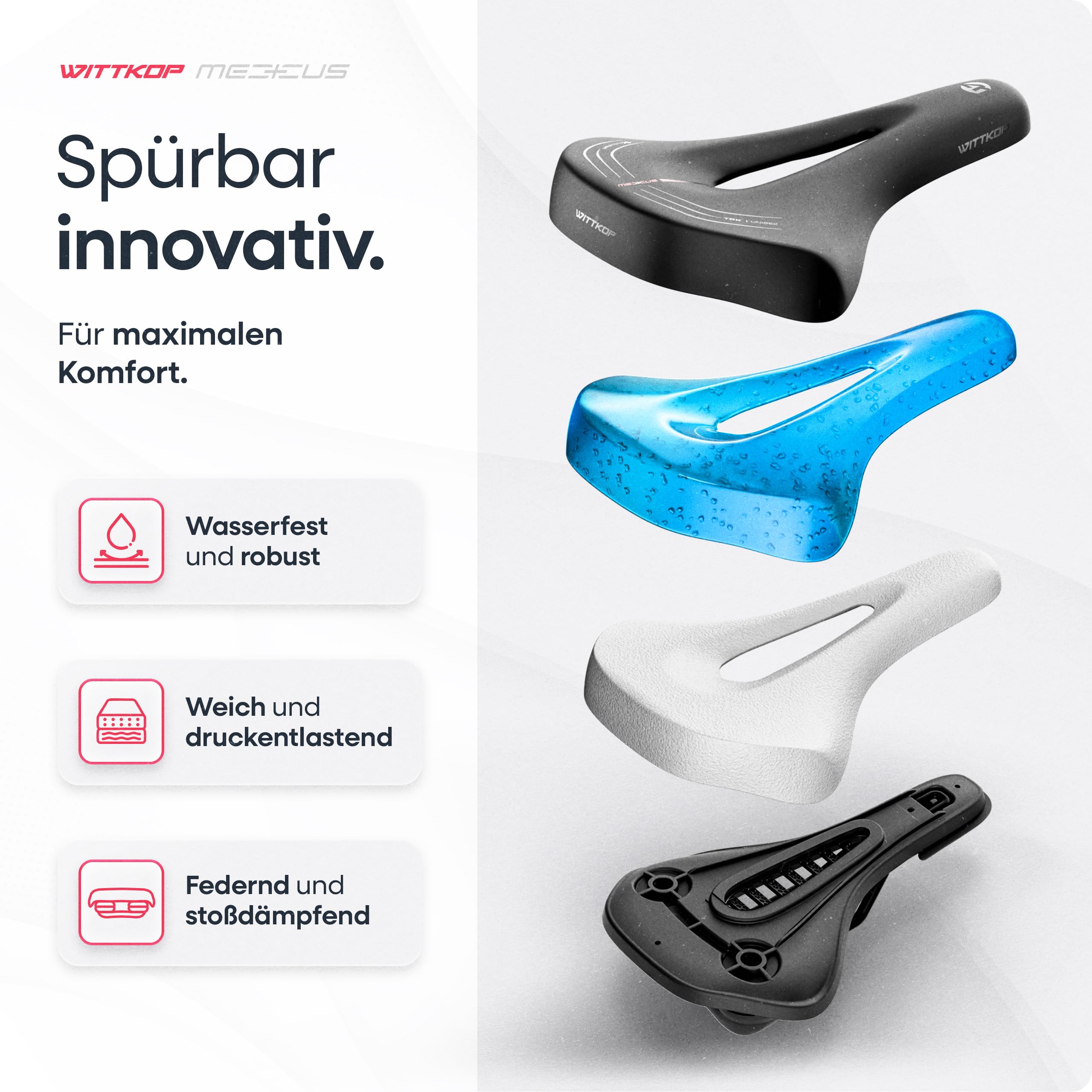 Wittkop Sillín de bicicleta para hombre y mujer, cómodo sillín de gel con suave acolchado de espuma de burbujas, asiento ergonómico para bicicleta eléctrica, ciudad, trekking, MTB, resistente al agua
