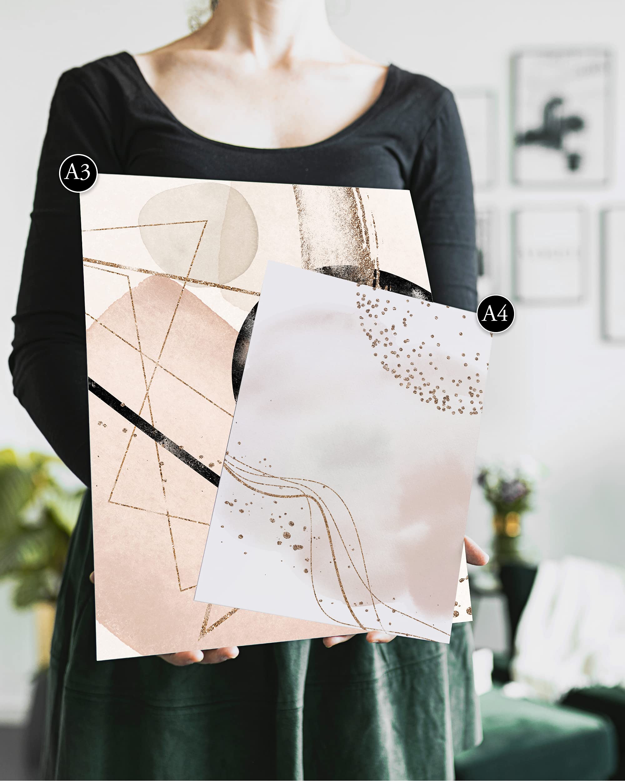 Set De 8 Posters Déco Murale Sans Cadres - Belle En Rose - 4xA3 + 4xA4 - Design Allemand