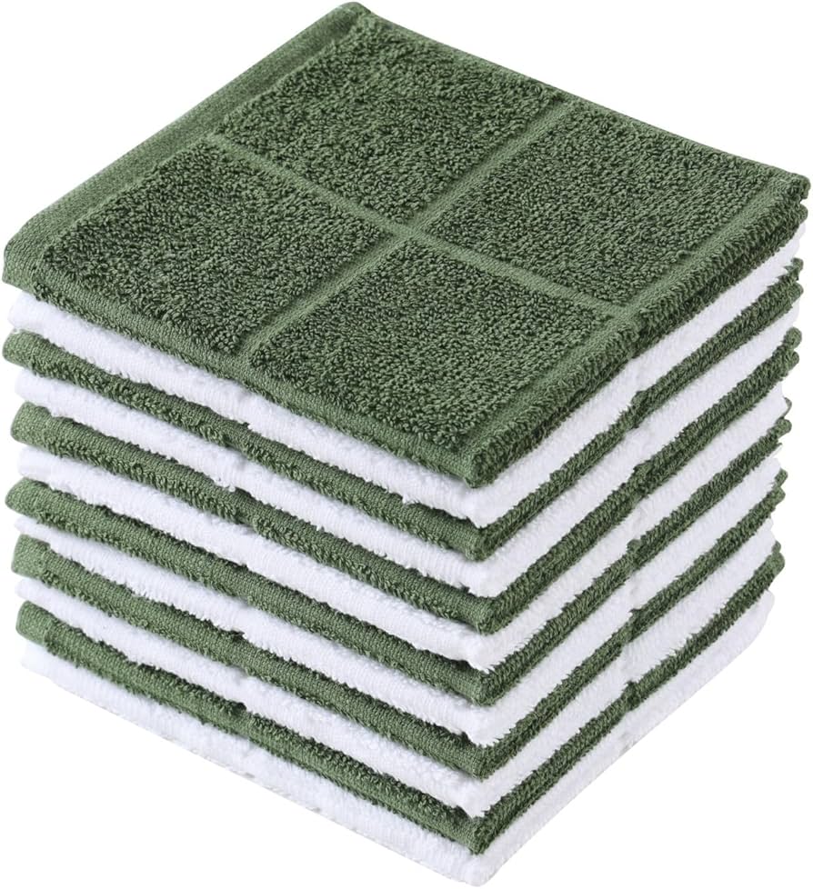 Glynniss Dishcloths Kitchen Highly Absorbent Dish Rags 100% Cotton Dish Cloths for Washing Dishes (Garden Green White)
