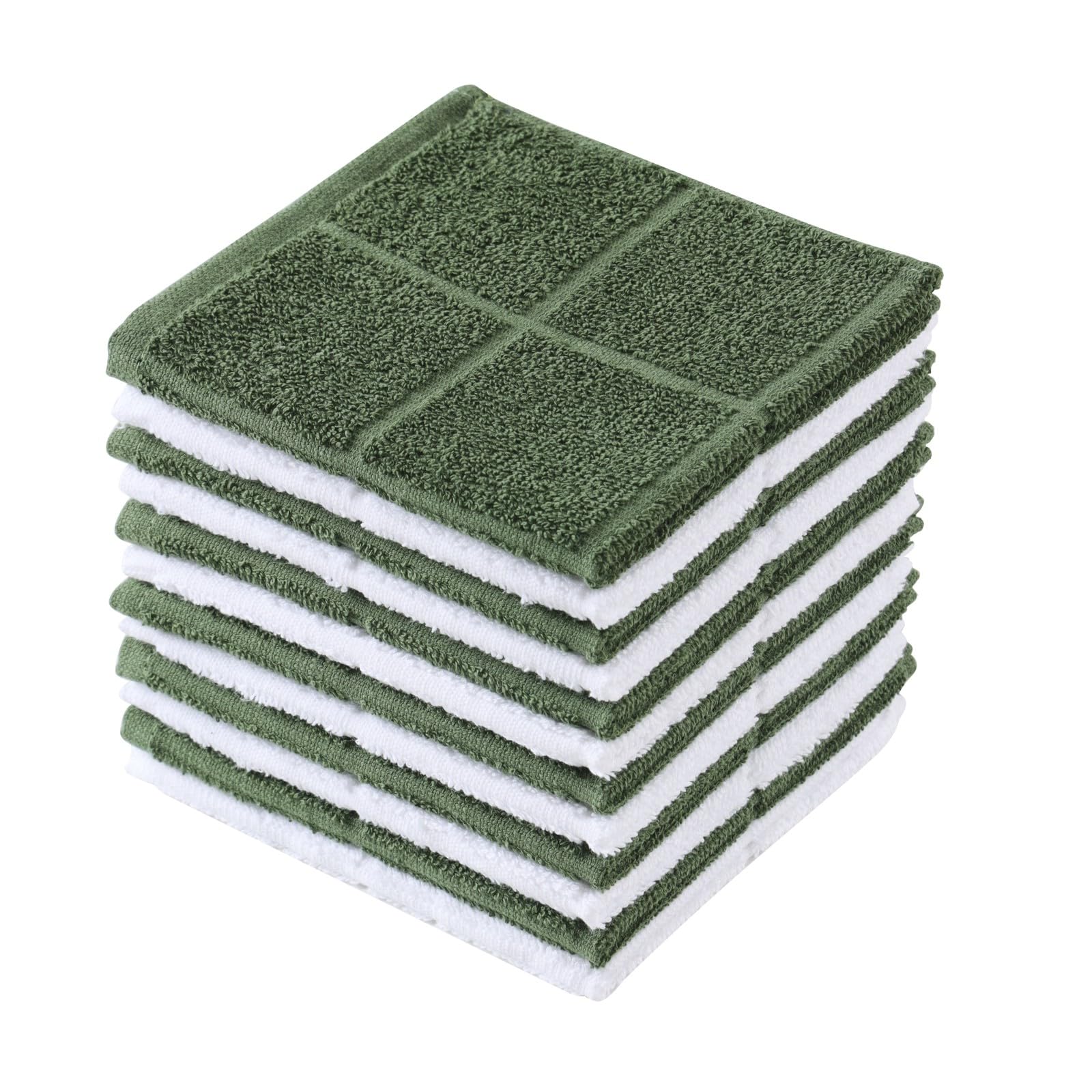 Glynniss Dishcloths Kitchen Highly Absorbent Dish Rags 100% Cotton Dish Cloths for Washing Dishes (Garden Green White)