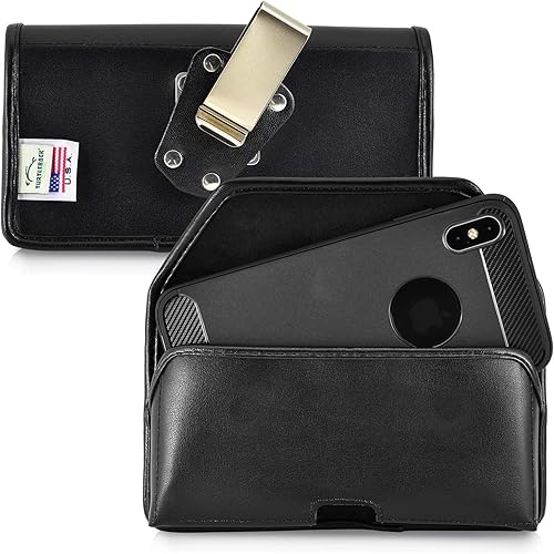 Turtleback Funda para cinturón diseñada para iPhone 11 Pro Max (2019) y iPhone Xs MAX (2018), funda de cuero negro con clip giratorio para cinturón
