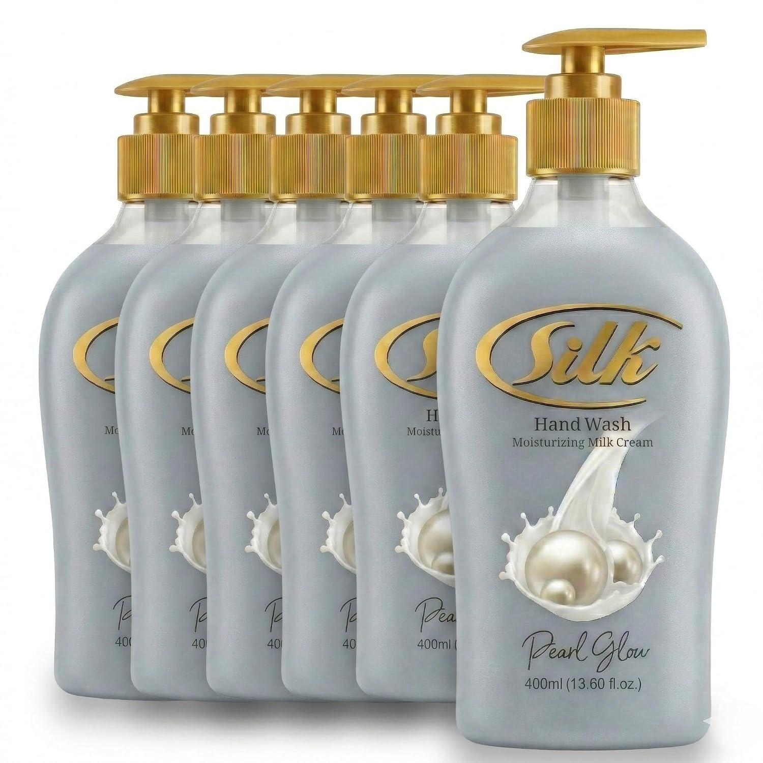 SILK Moisturizing Hand Soap, Liquid Hand Wash with Glycerin - Gentle Cleansing for Kitchen, Bathroom and Office, Rich Lather Pump Bottle, Pearl Glow Scent, 13.60 Fl Oz (Pack of 6)