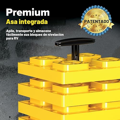 Vista 4 de Bloque de nivelación de la marca Camco FasTen con manija en T, empaque de 10 unidades, Amarillo