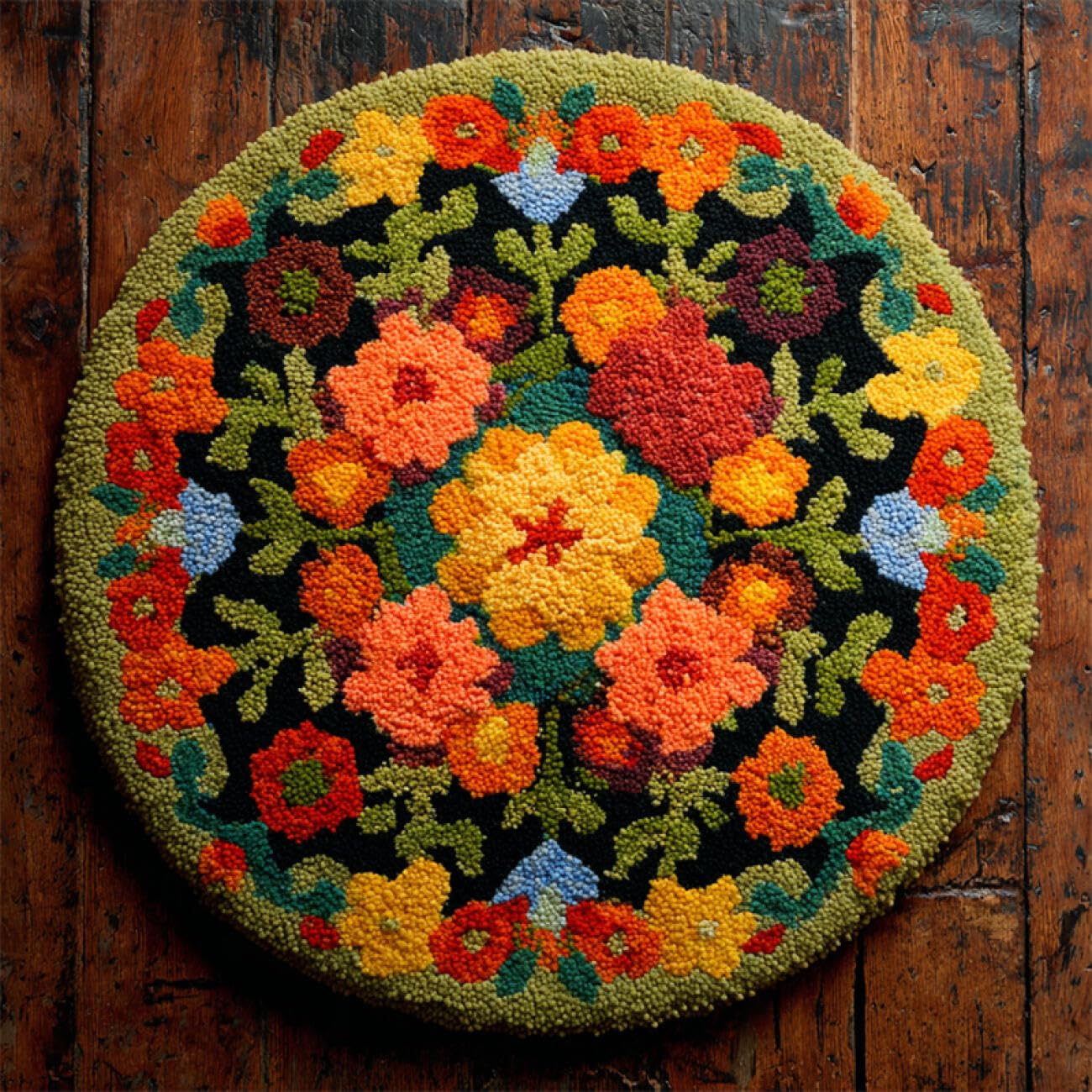 Kitquiver Latch Hook Carpet Kits Colorful Flowers 60x60cm