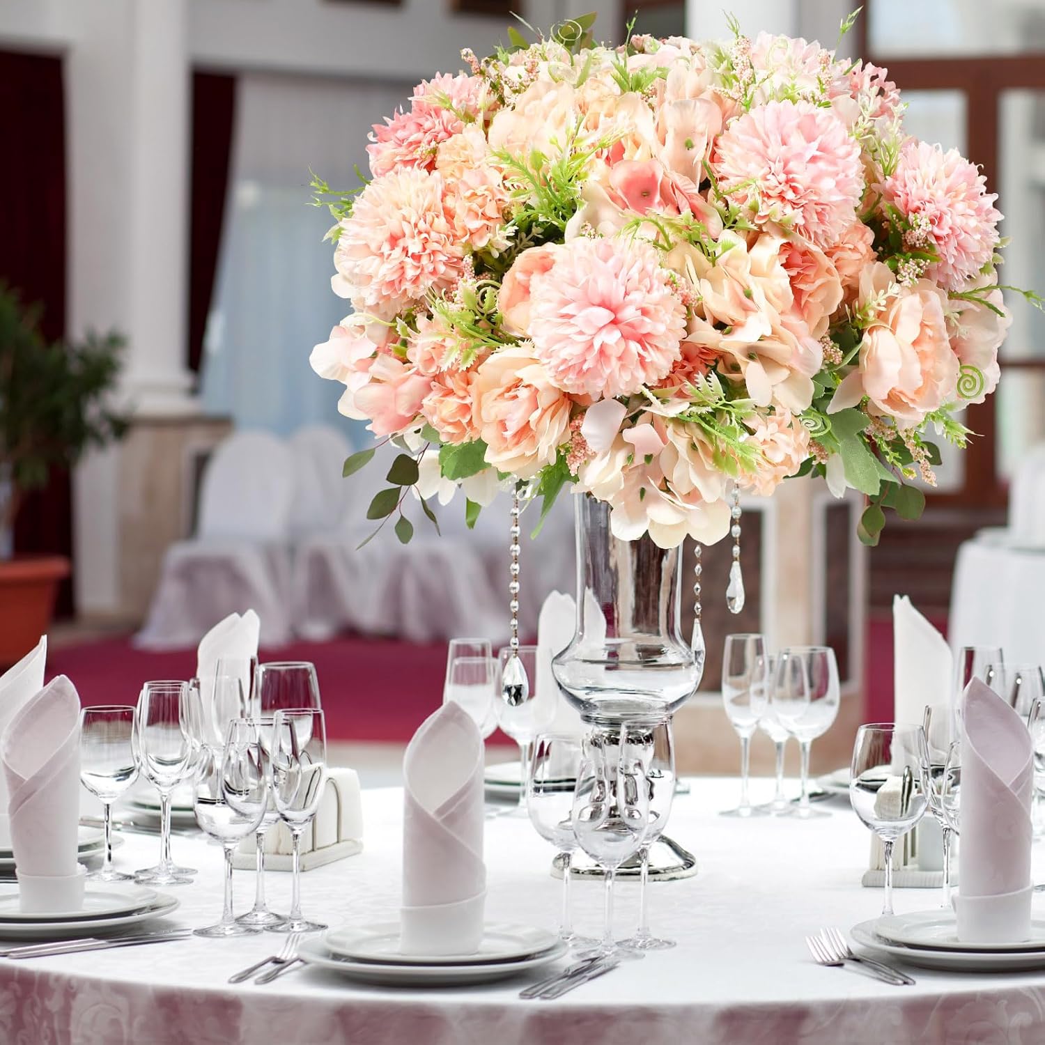 Tigeen Artificial Flowers Artificial Peonies Silk Flowers Faux Peony Fake Peony Silk Hydrangea Bouquet for Wedding Table Centerpiece Floral Vase Decor(Light Pink,12 Bundles) - Image 5