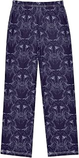 Blue Wolf Face Pattern Lounge Pajama Pants Soft PJ Bottoms for Sleepwear Ages 6-14 Years