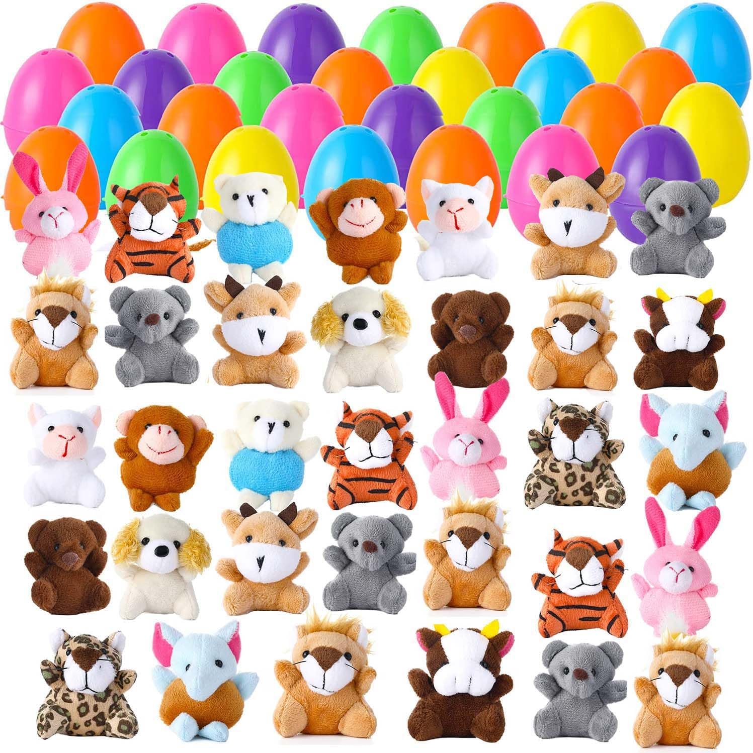 18 Pack Easter Eggs Filled with Mini Plush Animals Stuffed Toy for Kids Easter Basket Stuffers/Fillers, Easter Eggs Hunt, Easter Party Favor，Gift Exchange, Classroom Prize