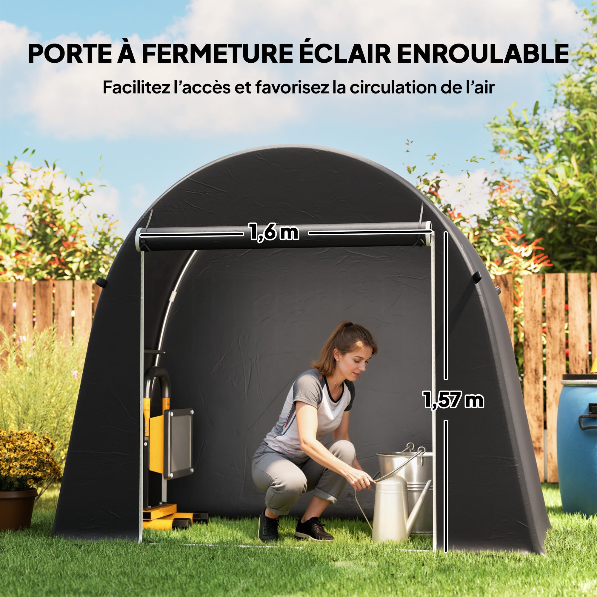 Outsunny Abri de Jardin Tente de Stockage étanche abri Moto Porte Enroulable Fermeture éclair, Garage pour vélo et Outils Rangement et Stockage pour vélo Moto Bois Outils, 245x120x200cm Gris foncé