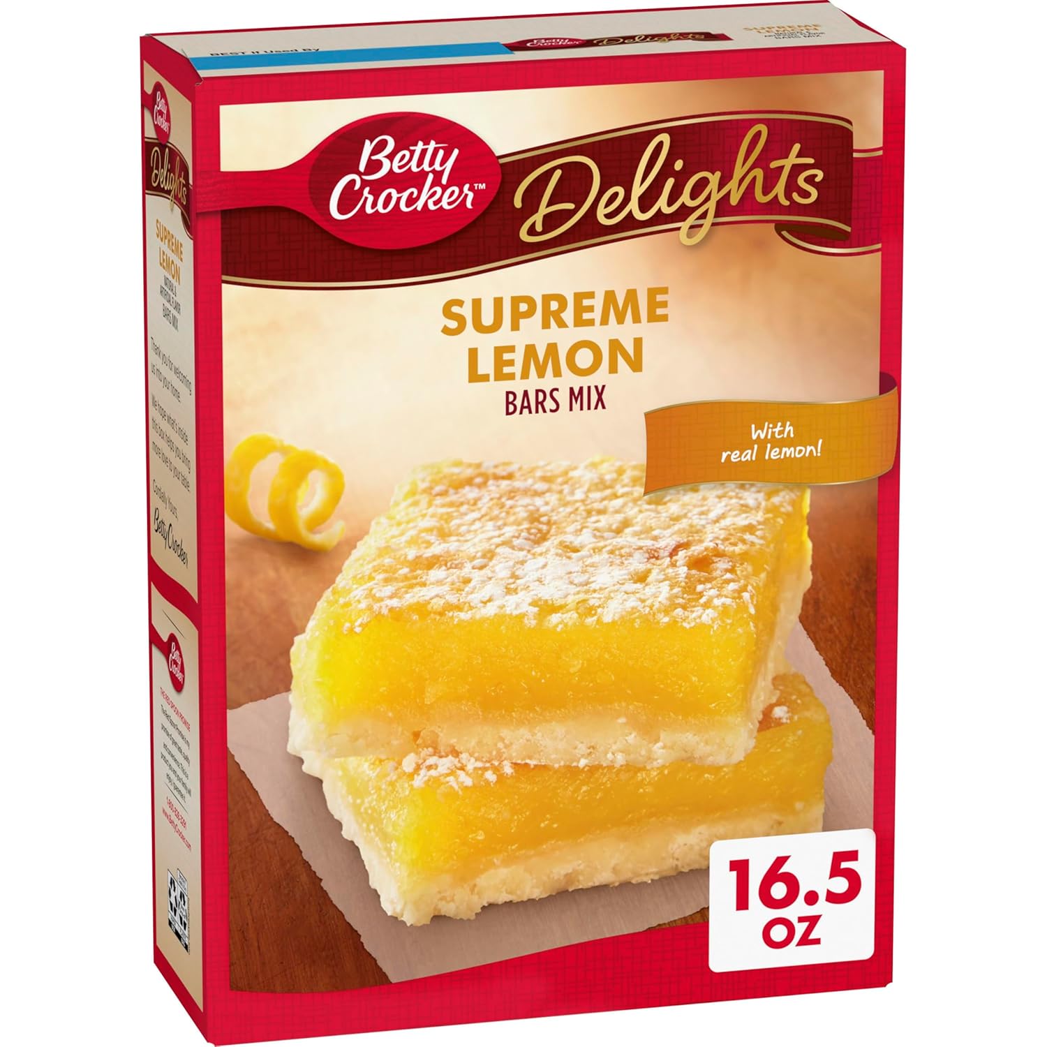 Betty Crocker Delights Supreme Lemon Bars Mix - Tangy Real Lemon Dessert Bars, Easy Bake with Crust & Filling, 16.5 oz