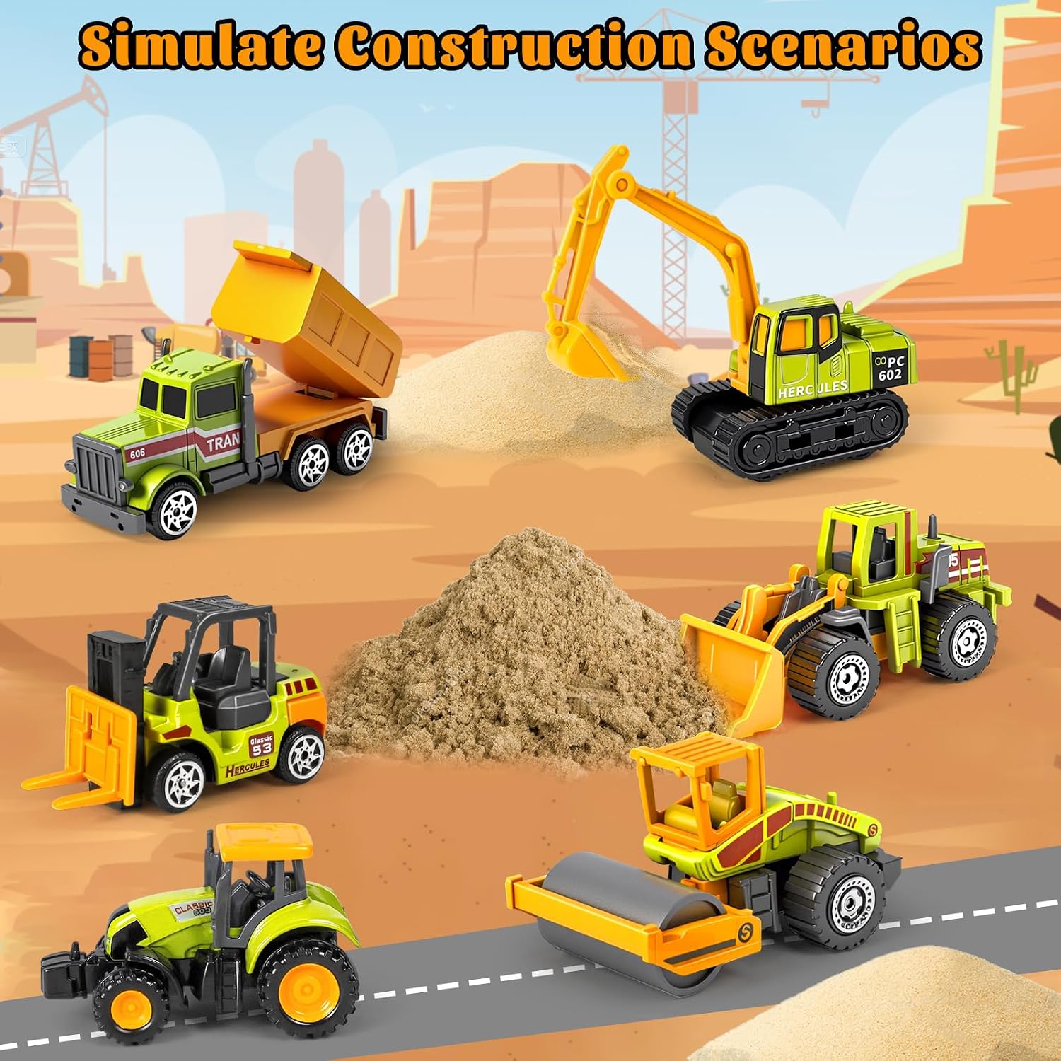 6 Pack Construction Toy, Mini Diecast Farm Tractor Toy Construction Trucks for Kids Boys Age 3-5 6 7, Excavator, Forklift, Dump Truck- Model Car Toys for Toddlers Birthday Gift Goodie Bag Stuffers