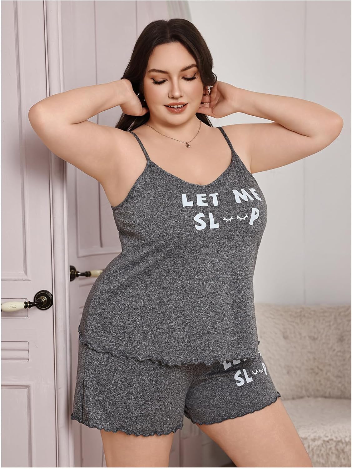 SHENHE Women's Plus Size Pajama Set 2 Piece Cami and Shorts Pjs Sleepwear Cute Summer Loungewear - Image 4