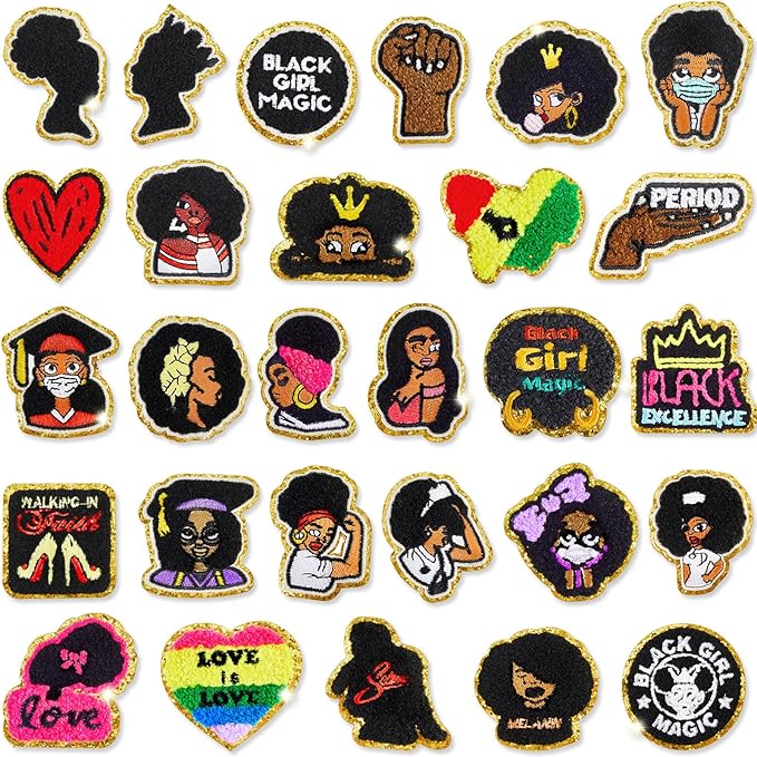 28 Pieces Black Girl Embroidered Patches Afro Girl Iron on