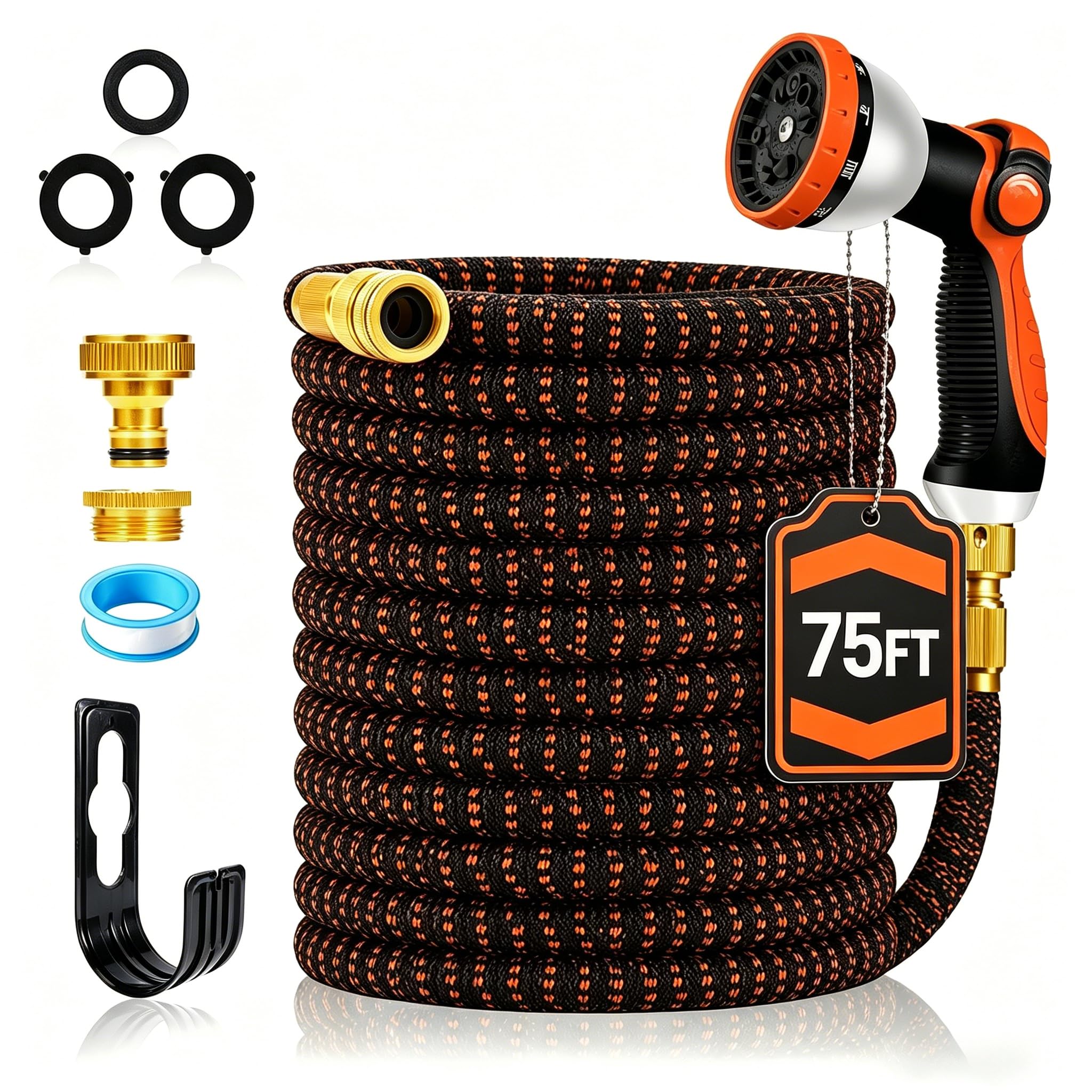 Yofidra Orange Hose Pipe 75Ft Expandable Garden Hose With 10 Function Spray Nozzle
