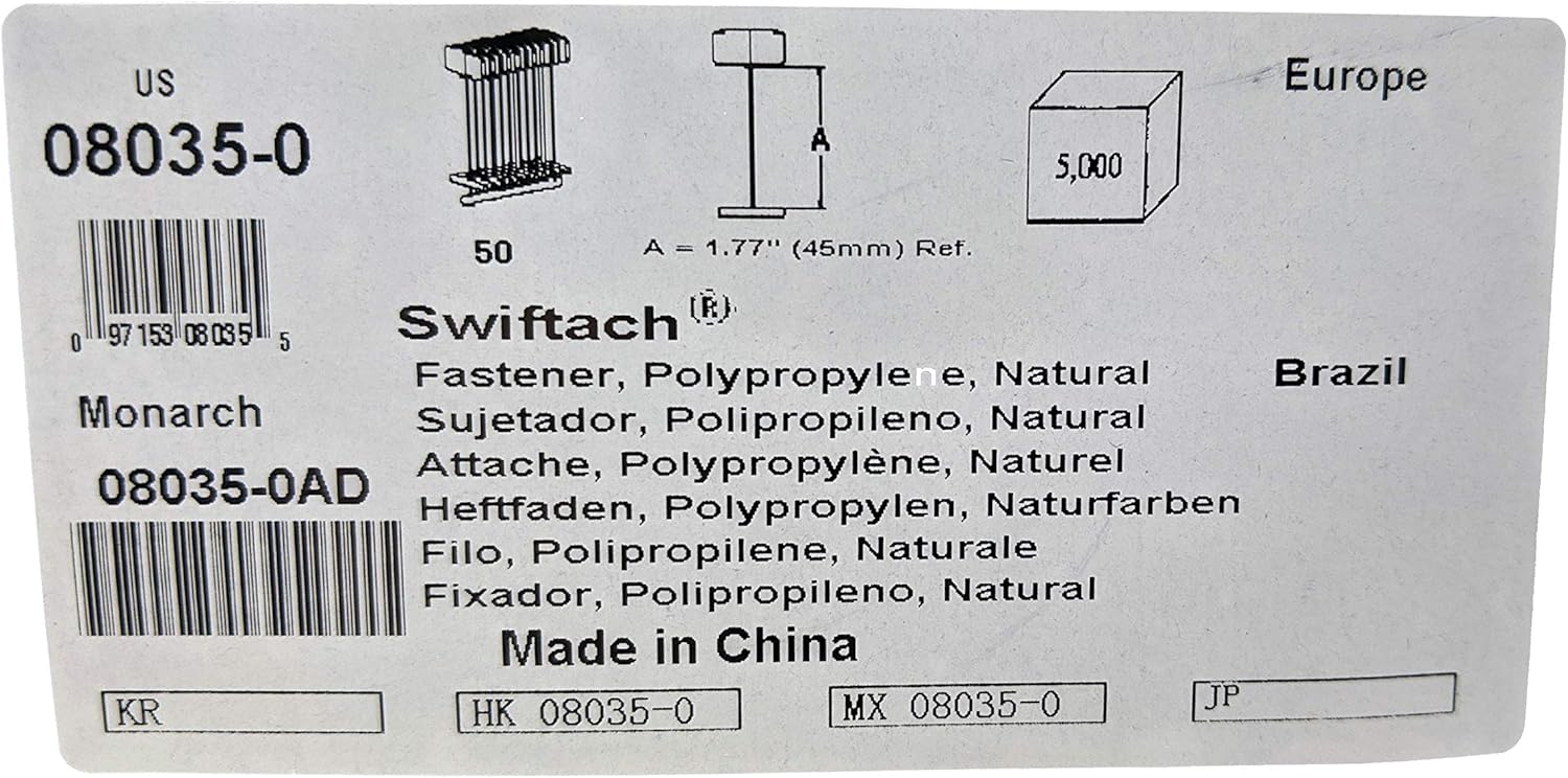 Swiftach 1¾" Standard Plastic Tag Fasteners (08035-0) – for Industrial & Retail Tag Attaching – 1.75 Inch Natural Color Polypropylene (Plastic) Fasteners – Works with Swiftach & Other Tagging Tools