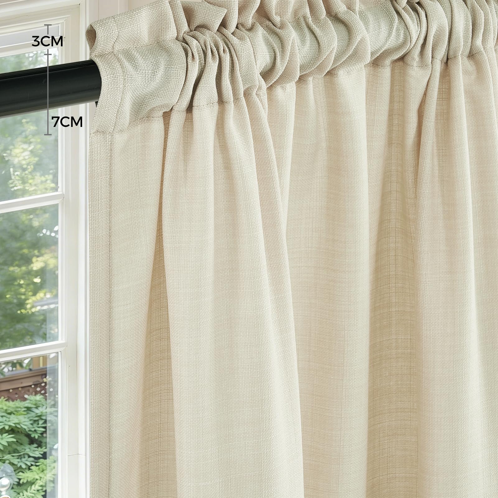 MRTREES Tende Finestra Cucina Vetro Beige Corte in Lino Semitrasparenti, Tende con Passanti per Piccole Porta Finestre Bagno Sotto Lavello Davanzale Armadietto, 60x90 cm, 2 Pezzi