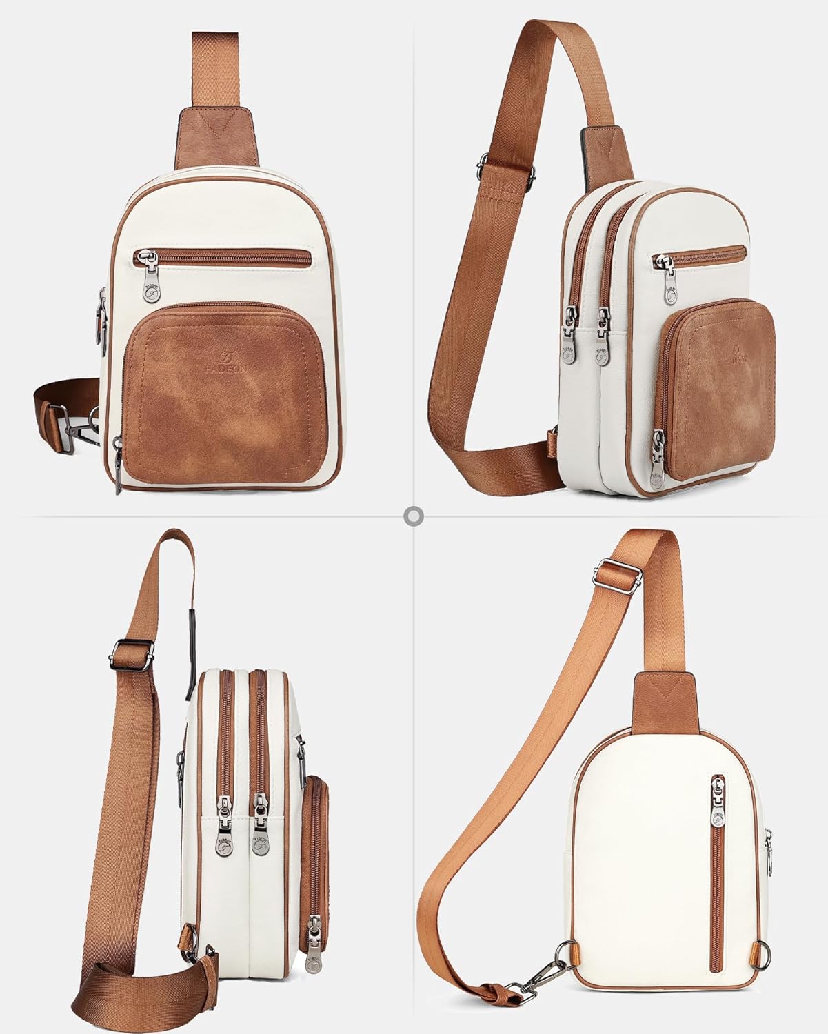 FADEON Women Sling Bags Designer Crossbody Bag, PU Leather Sling Purse Multi-Pocket Packs with Card Slot Beige Brown - Image 9