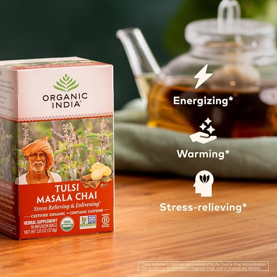 ORGANIC INDIA Tulsi Masala Chai Tea Bags, 18 Infusion Bags, 6 Pack