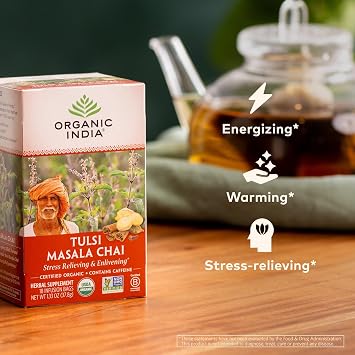 ORGANIC INDIA Tulsi Masala Chai Tea Bags, 18 Infusion Bags, 6 Pack