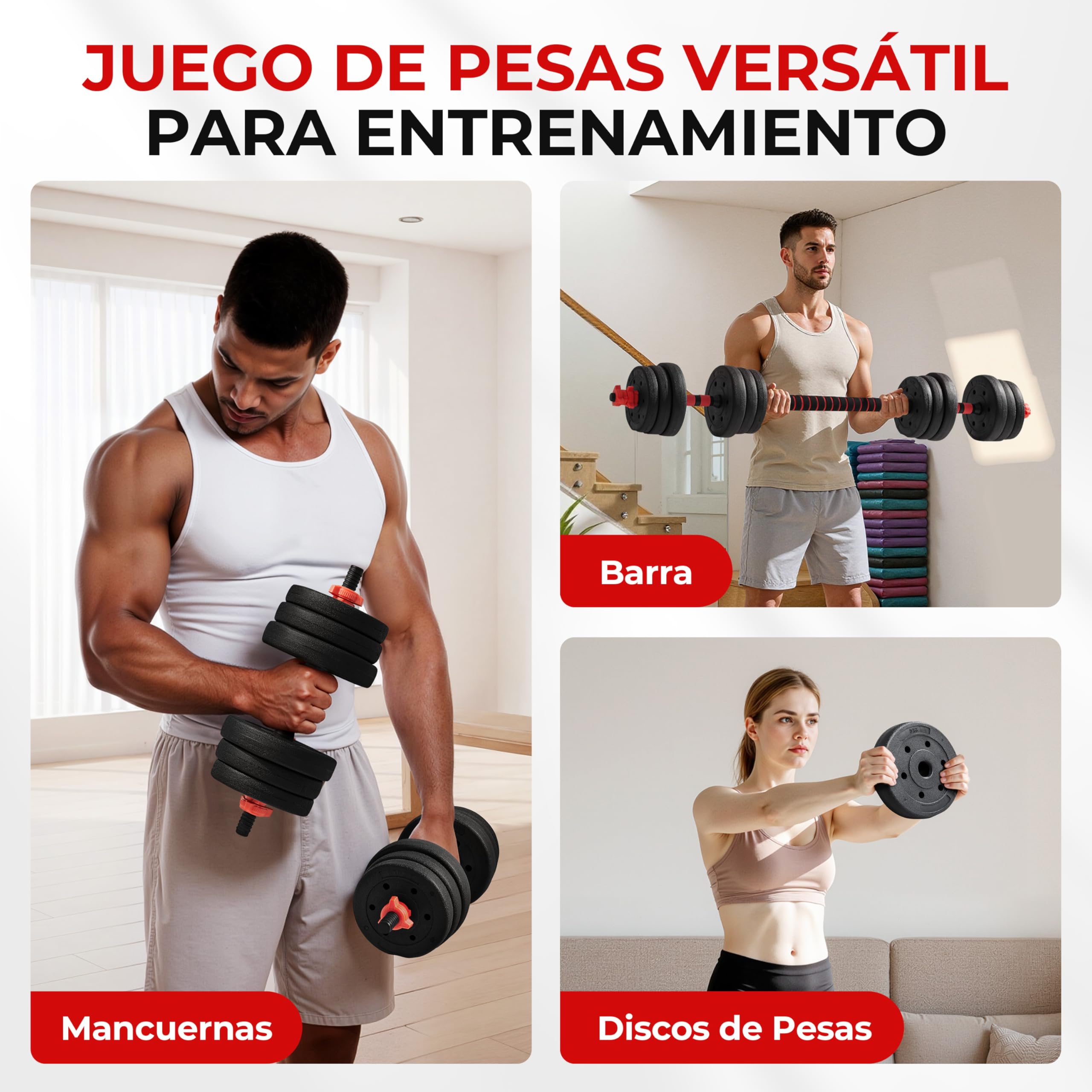 Yaheetech Juego de Mancuernas 20 kg, 2 en 1 Mancuernas Ajustables y Barra Recta, Pesas Libres de 20 kg con 12 Discos y Collares de Doble Bloqueo, para Hombres y Mujeres Gimnasio en Casa, Negro