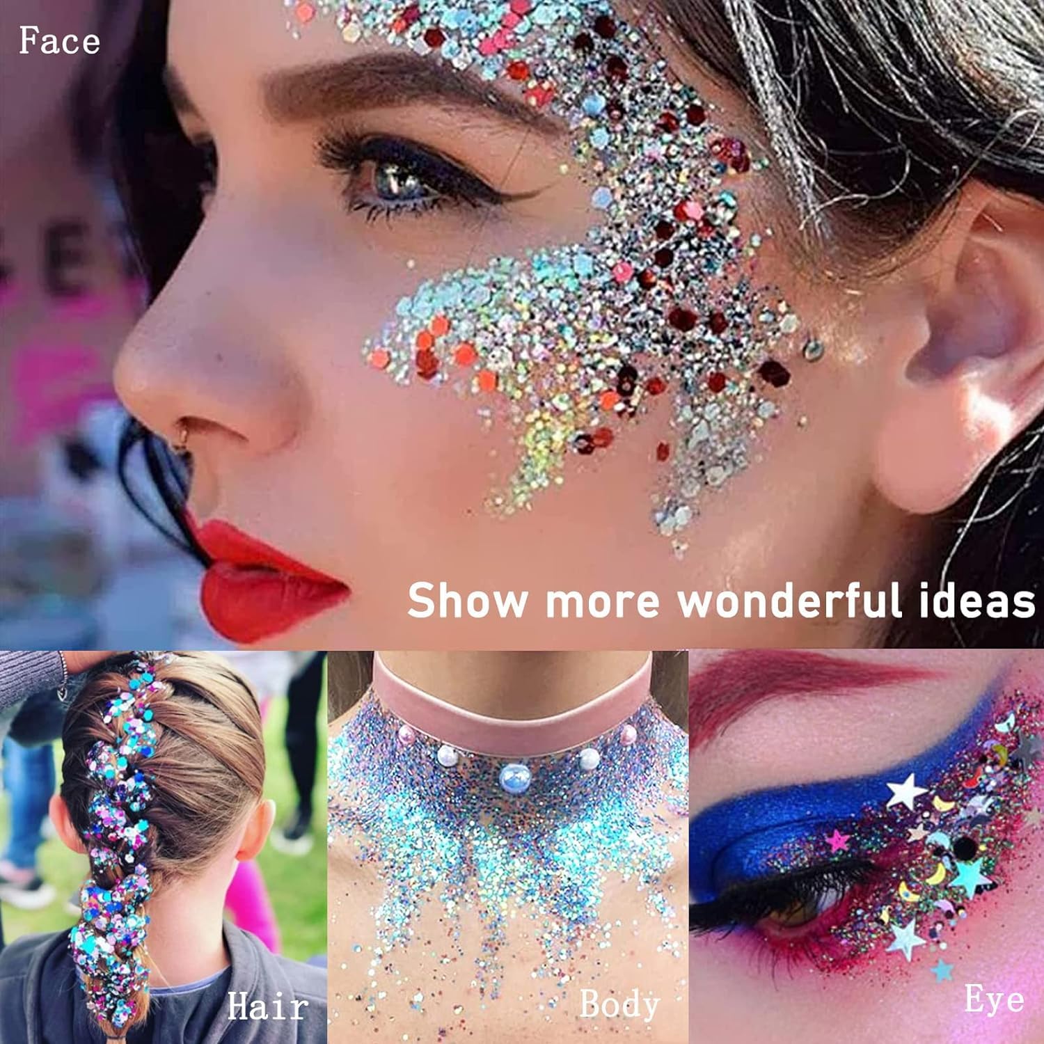 Body Glitter Gel Kit – 3 Farben Holografisches Glitzergel Für Gesicht, Körper & Nägel, Wasserfest