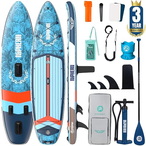 Niphean (Extra Large) Inflatable Paddle Board, SUP for 2+1 People/Family 500lbs Capacity Stand Up Paddle Board with SUP Accessories, StabilTrac Fin Non-Slip Paddleboard for Adults