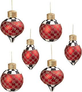 MACKENZIE-CHILDS Set of 6 Glass Ornaments, Christmas Tree Decorations Set, Christmas Magic Sparkle