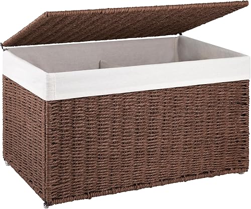 Miniatura 9 de OIAHOMY Cesta de almacenamiento con tapa, cesta de manta de 27.7 galones (105 L) con bolsa separada extraíble, cesta de cuerda de papel con asa,