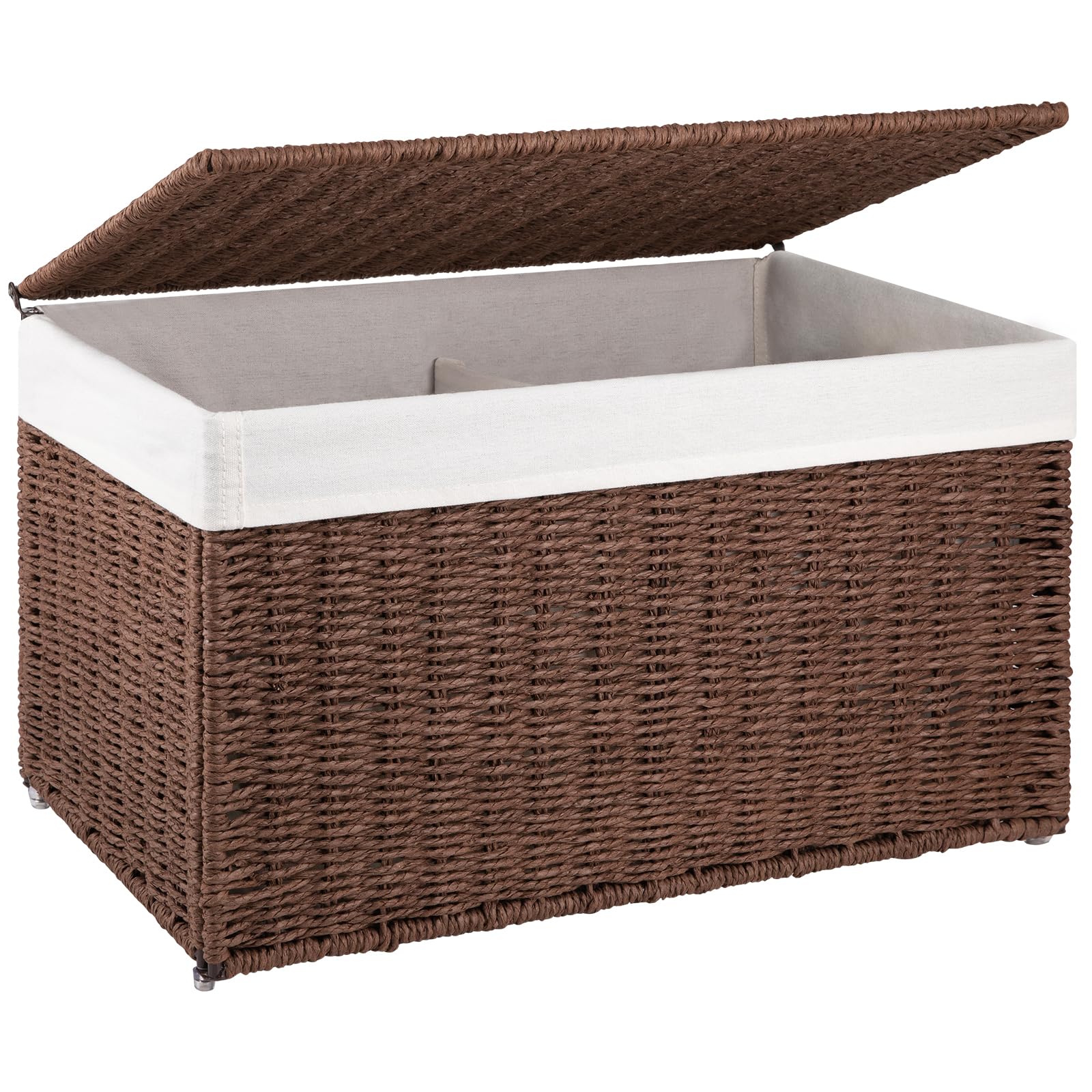 OIAHOMY Storage Basket with Lid, 17.2 Gallon (65L) Blanket Basket with Removable Separated Liner Bag, Paper Rope Hamper with Handle, Foldable, Shelf