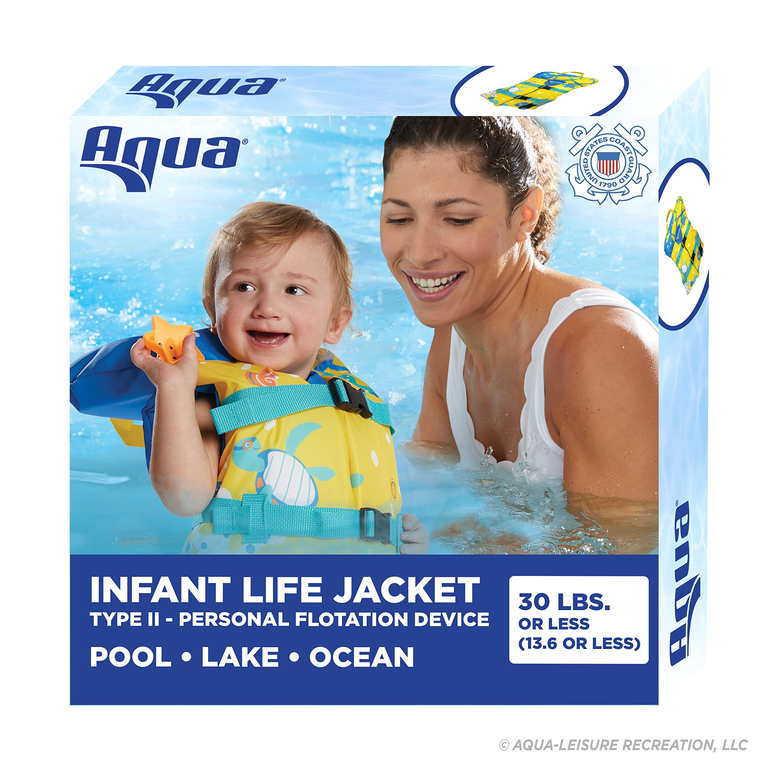 Oceans7 US Coast Guard Approved Infant Life Jacket 8-30 lbs – Type II Personal Flotation Device Flex-Form Chest - Seafoam Blue