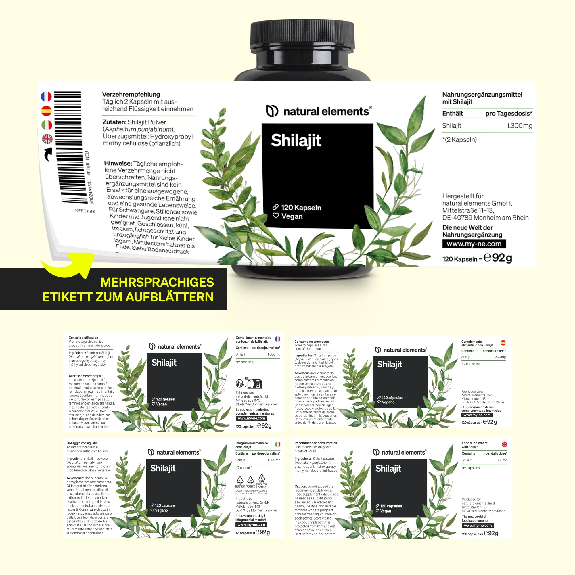 natural elements Mumijo Shilajit Kapseln – hochdosiert 1300mg pro Tagesdosis – 120 Kapseln Shilajit Original aus dem Himalaya – vegan, ohne unnötige Zusätze – in Deutschland produziert & laborgeprüft