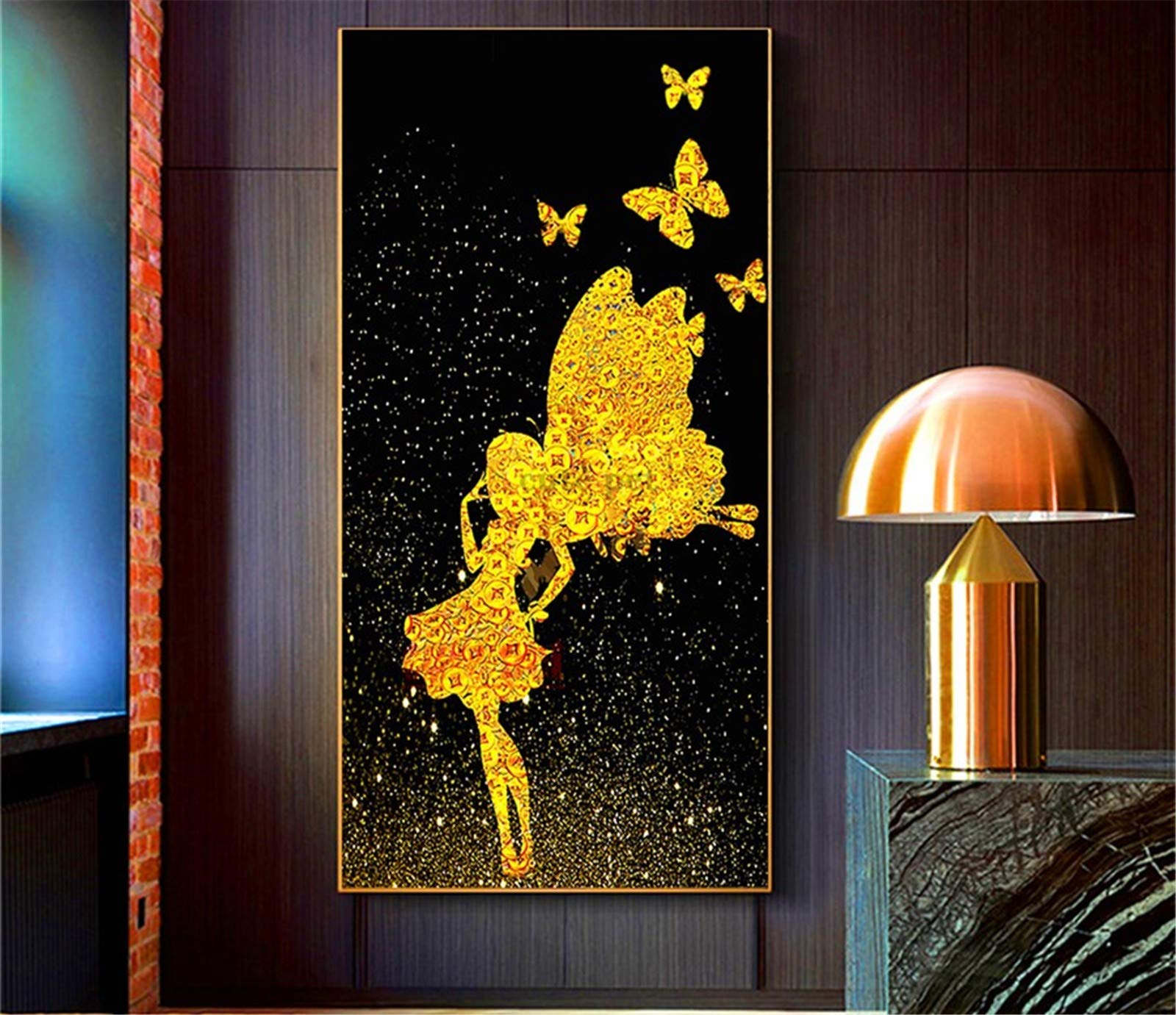 Peinture diamant fée papillon d'or kit complet XXL 80x220cm strass ronds pour salon