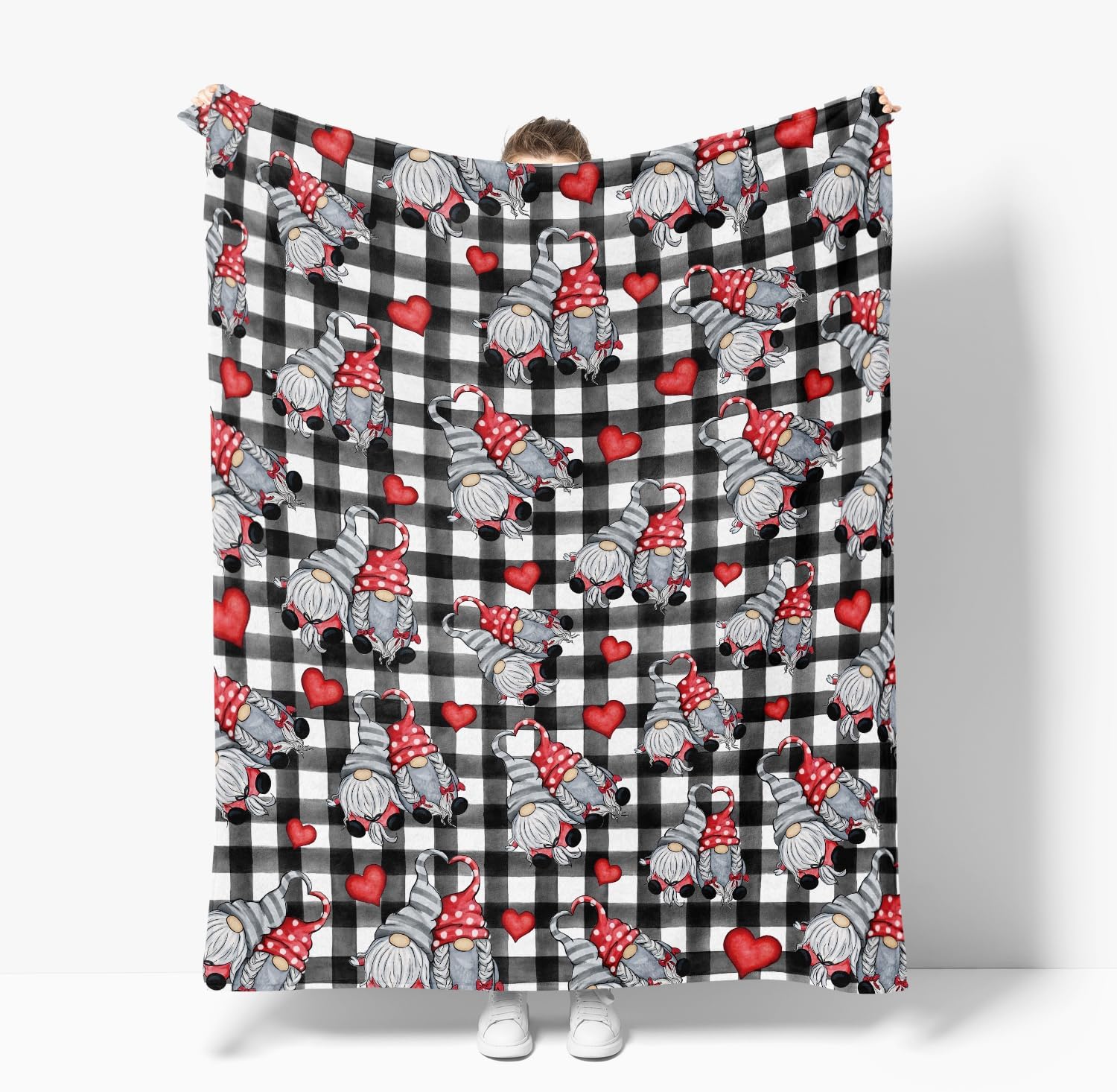 Horaldaily Valentine Flannel Blanket Throw, Buffalo Plaid Gnomes Soft Fuzzy Plush Cozy Fleece Blankets for Couch Sofa Bed Lounging, Ideal Gifts for Kids Adults Wife Self, 60x80