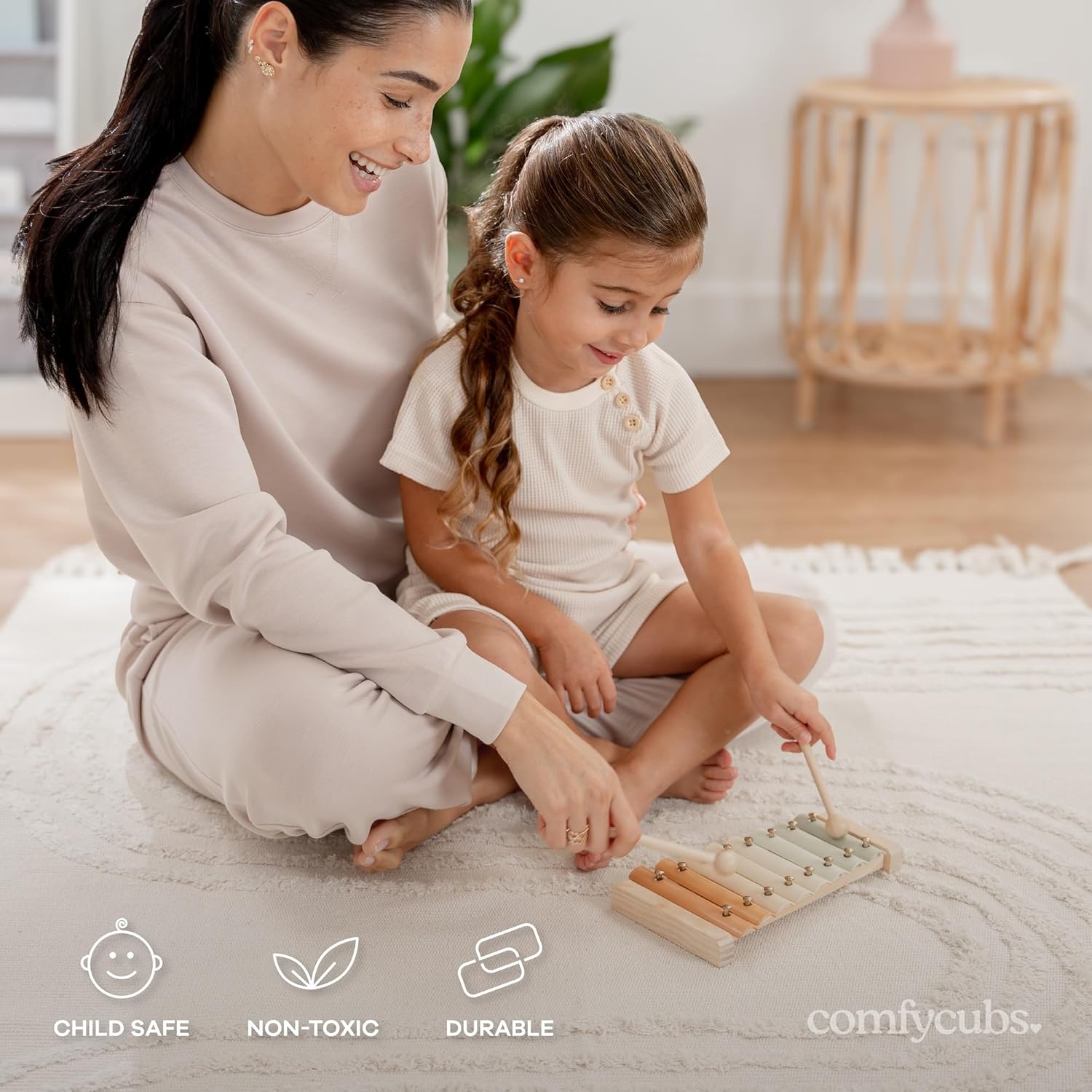 30-Piece Wooden Train Set and Xylophone Bundled by Comfy Cubs