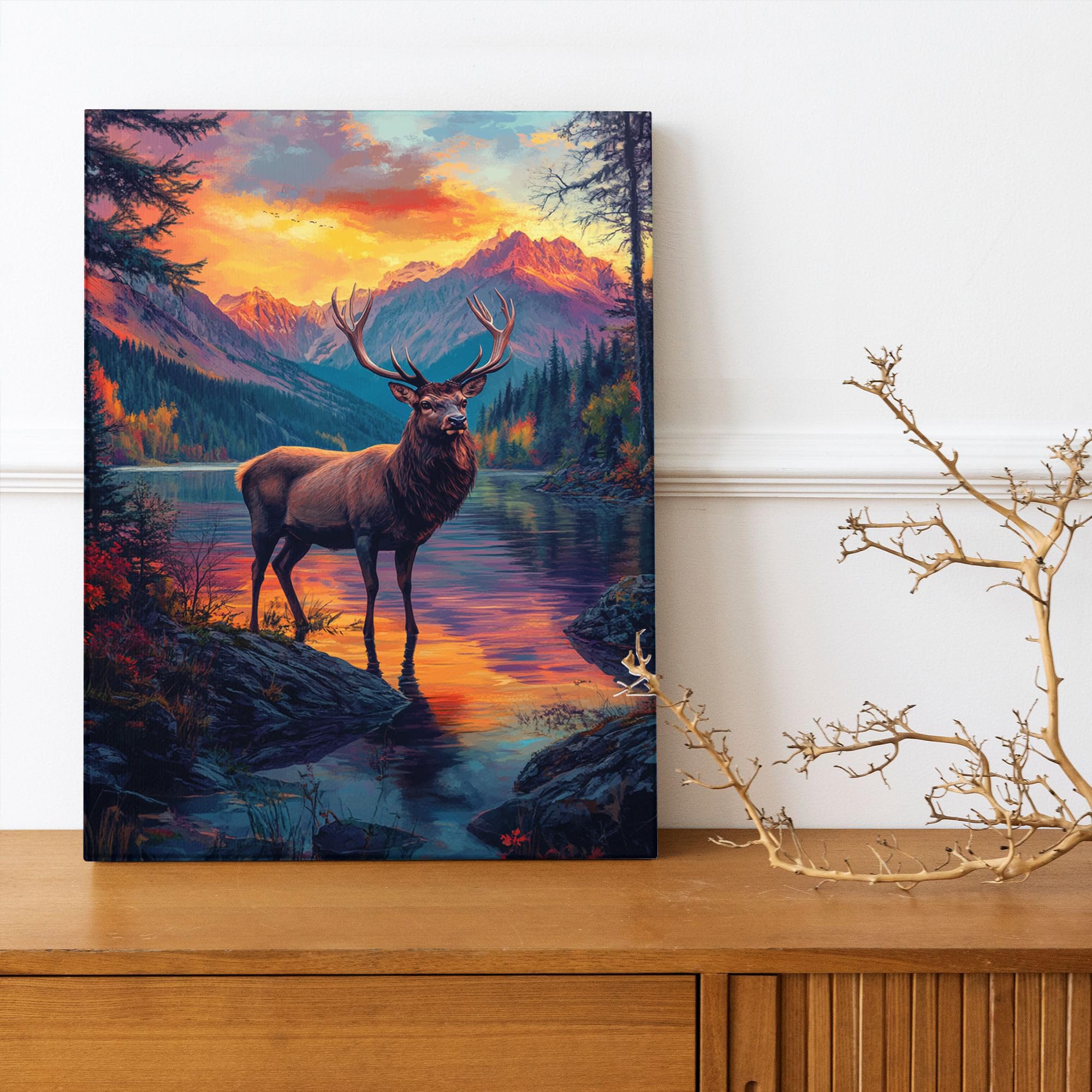 Amazon.com: Majestic Elk Canvas Wall Art, Vibrant Sunset and