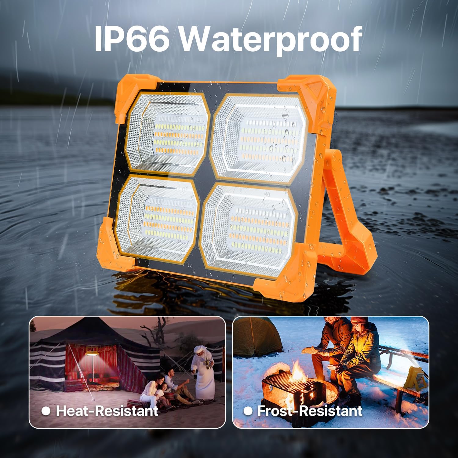 Portable LED Work Solar Light - Kifflux 300W Rechargeable LED Solar Work Light, Magnetic Worklight with IP66 Waterproof, Portable Solar Power Outdoor Working Light for Emergency Camping(2 Pack) - Image 8