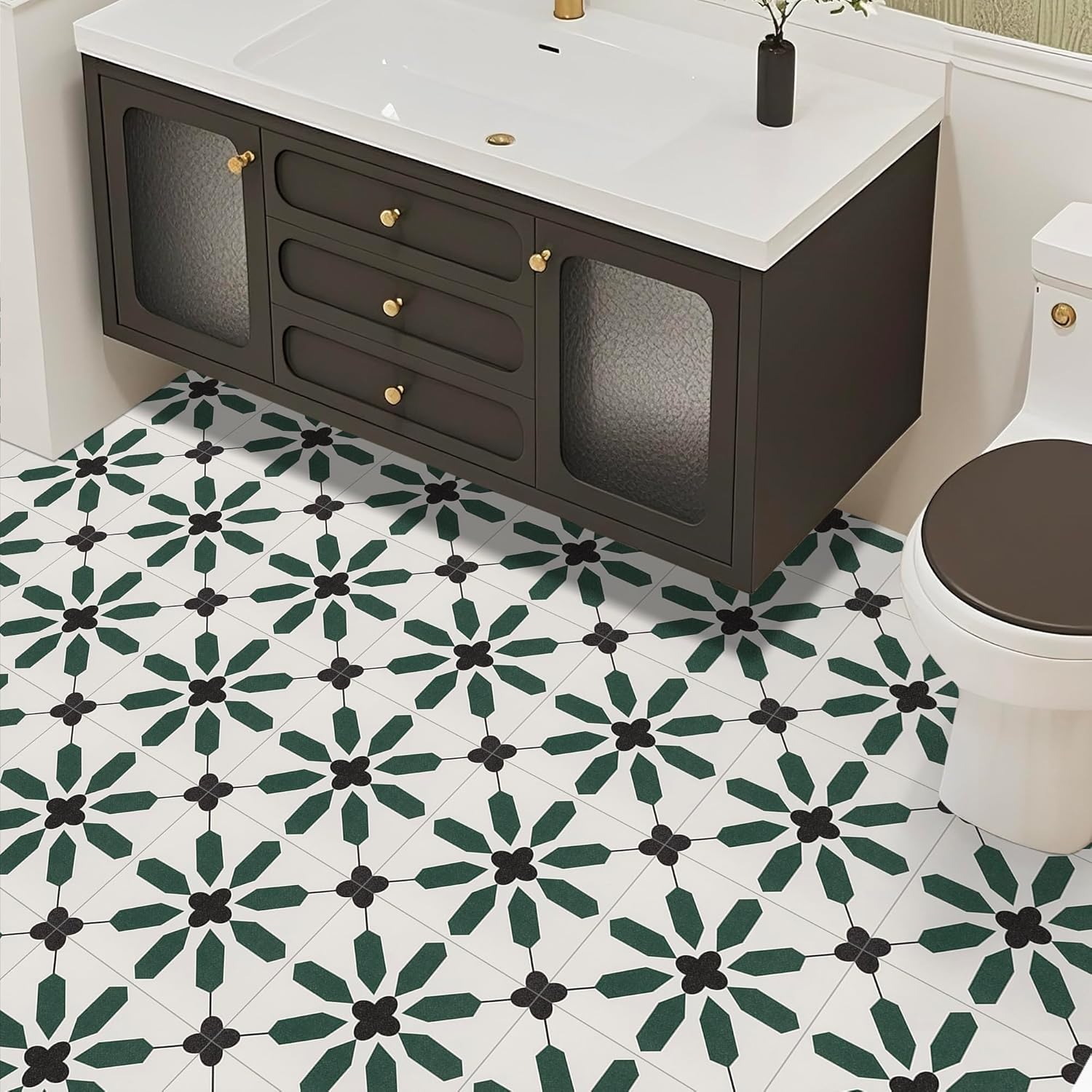 Alow Peel and Stick Flooring, Peel and Stick Floor Tile Waterproof,Flower Self-Adhesive Vinyl Flooring Suit for Bathroom,Kitchen, Bedroom, Office, RV and Living Room(11.8x11.8in,20pcs)