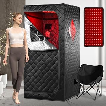 Infrared Sauna Box, Portable Infrared Sauna for Home, Personal Infrared Sauna with Red Light Threapy, Remote Control, Heating Foot Pad, Upgraded Comfortable Chair