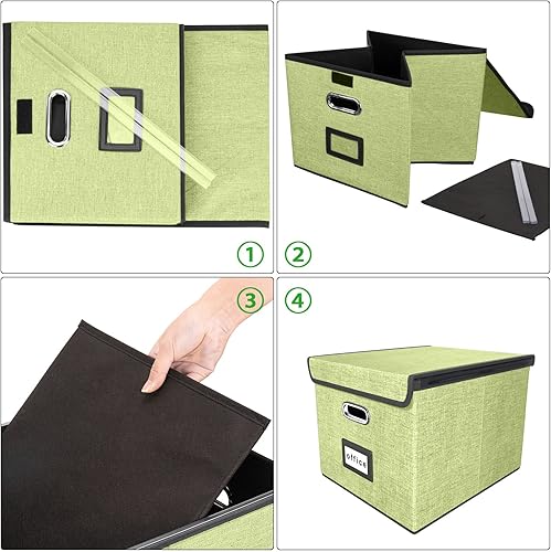 Miniatura 7 de Huolewa Cajas organizadoras de archivos actualizadas con tapas caja de almacenamiento y archivador colgante de lino con tobogán de plástico para