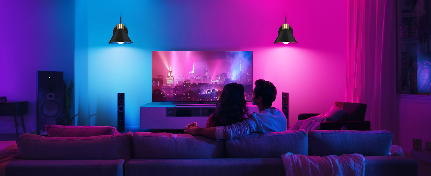 Image of Frideko Rechargeable Battery Operated Wall Sconces Set of Two with Remote, RGB 15 Colors Dimmable Black Wall Light, Indoor Battery Powered Wireless Sconce with Timer for Living Room Bedroom