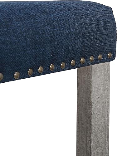 Miniatura 8 de WO Home Furniture - Taburete de bar de altura de mostrador de 24 pulgadas, asiento de silla de montar sin espalda, con patas grises antiguas (azul