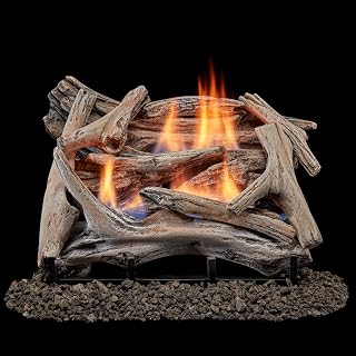 Bluegrass Living B18DR-UL2 Dual Fuel Ventless Fireplace Logs Set with Remote Control, Use with Natural Gas or Liquid Propane, 30000 BTU, Heats up to 1000 Sq. Ft, Drift Wood, 18 Inches