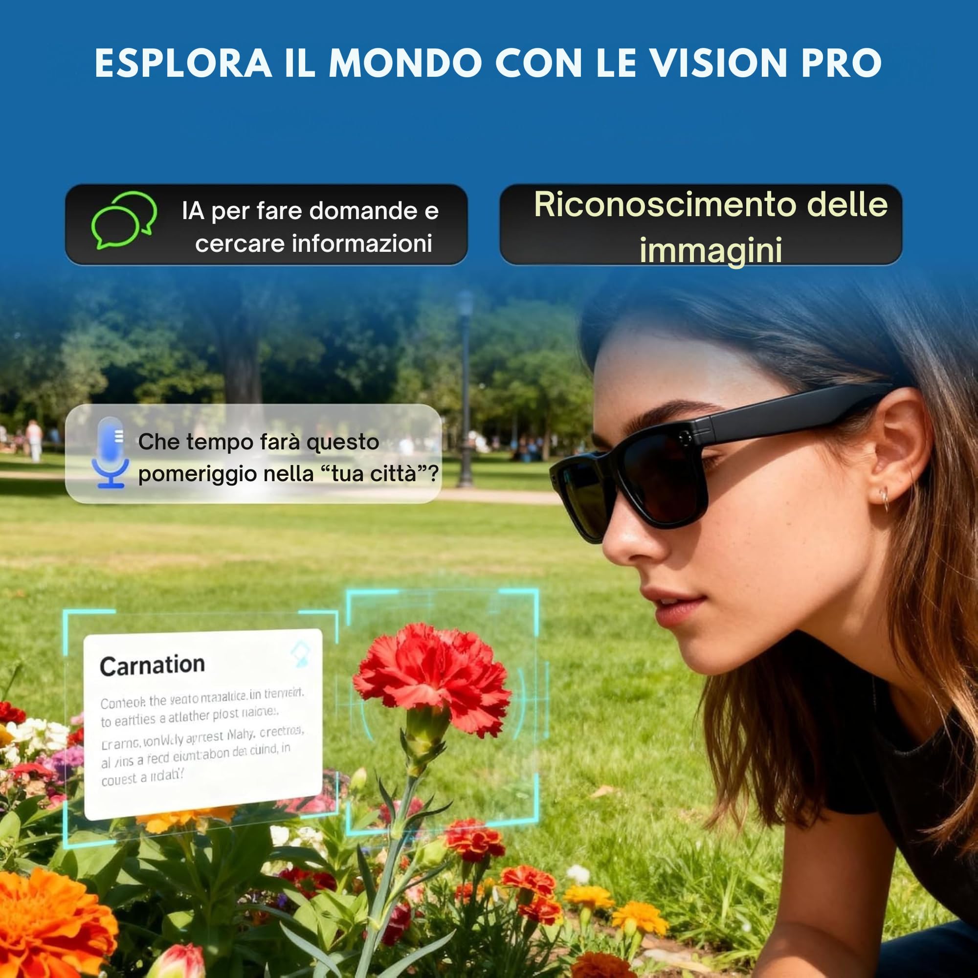 smartia – Occhiali da sole Intelligenti con Fotocamera, Modello 2026 e App in Italiano, Occhiali Bluetooth Suono Hi-Fi, IA GPT integrata da Voice e Protezione UV al 100%, Fotocamera da 8 MP Full HD