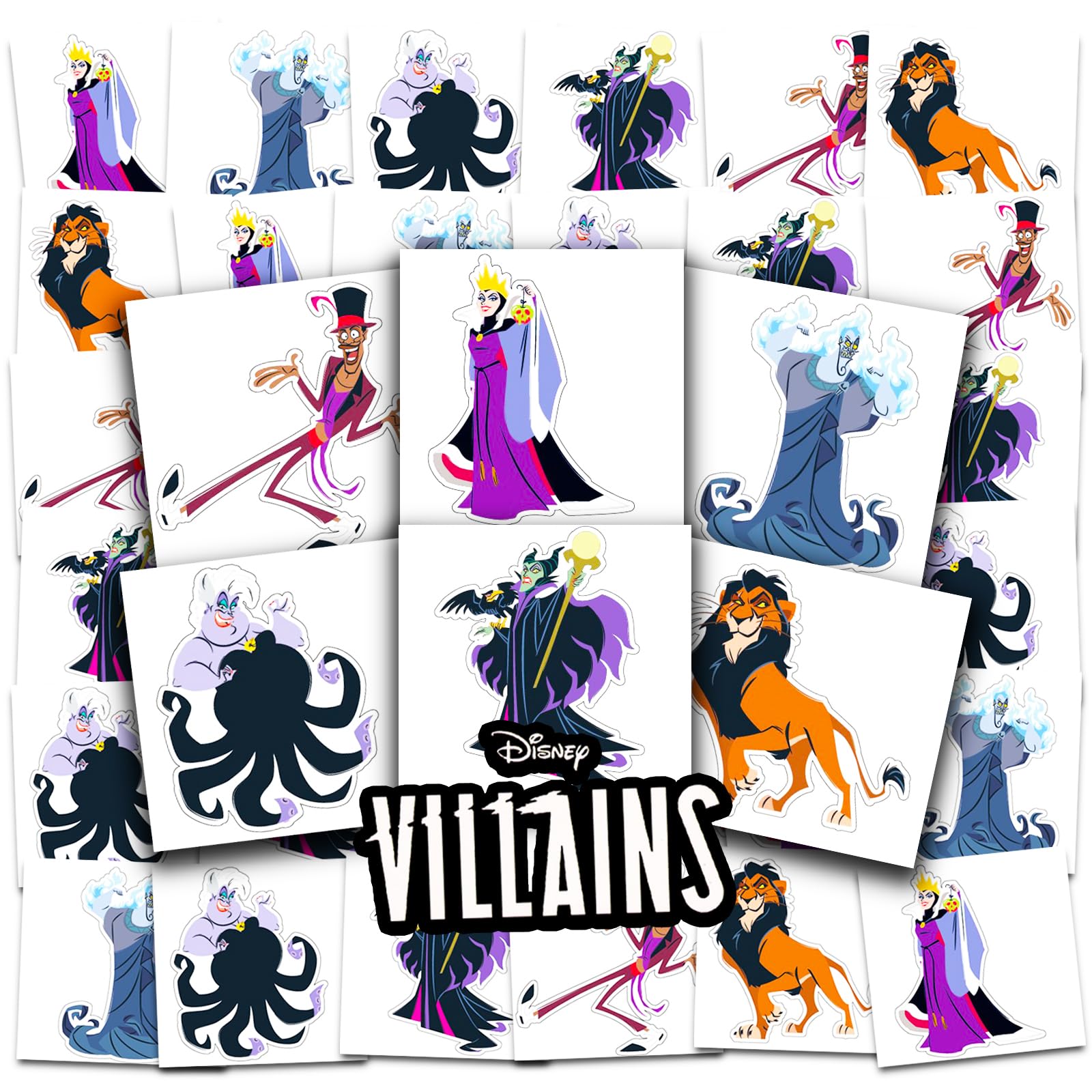 Disney Villains Tattoos Party Favors Bundle ~ 72 Perforated Individual 2" x 2" Villains Temporary Tattoos for Kids Boys Girls (Disney Villains Party Supplies)