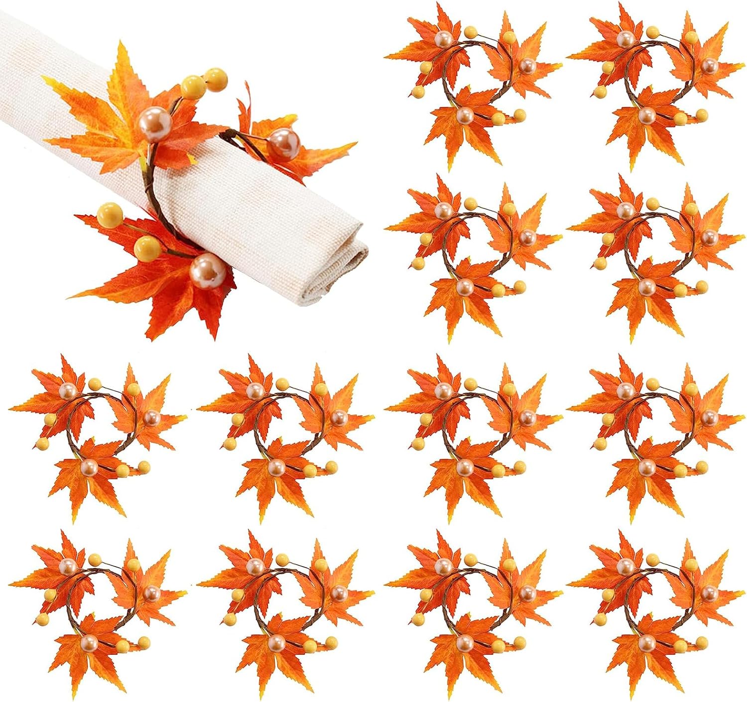 Amazon.com: Emivery 12 Pieces Fall Napkin Rings, Maple Leaf Napkin Ring ...