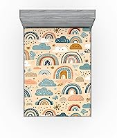 Vista 86 de Ambesonne - Sábana bajera ajustable multicolor, en colores y tres tamaños Azul y gris