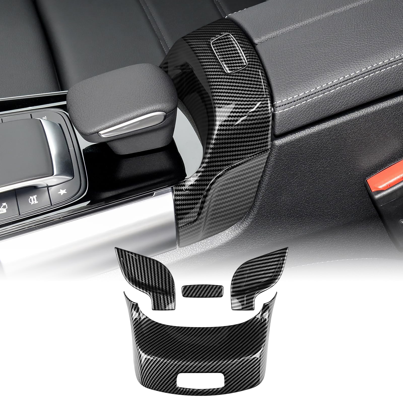 KUNGKIC ABS Auto Control Central Reposabrazos Caja Marco Pegatinas Decorativas Compatible con Mercedes Benz A B CLA GLB GLA Clase W177 W247 C118 X247 H247 2020-2022 Accesorios Fibra de Carbono