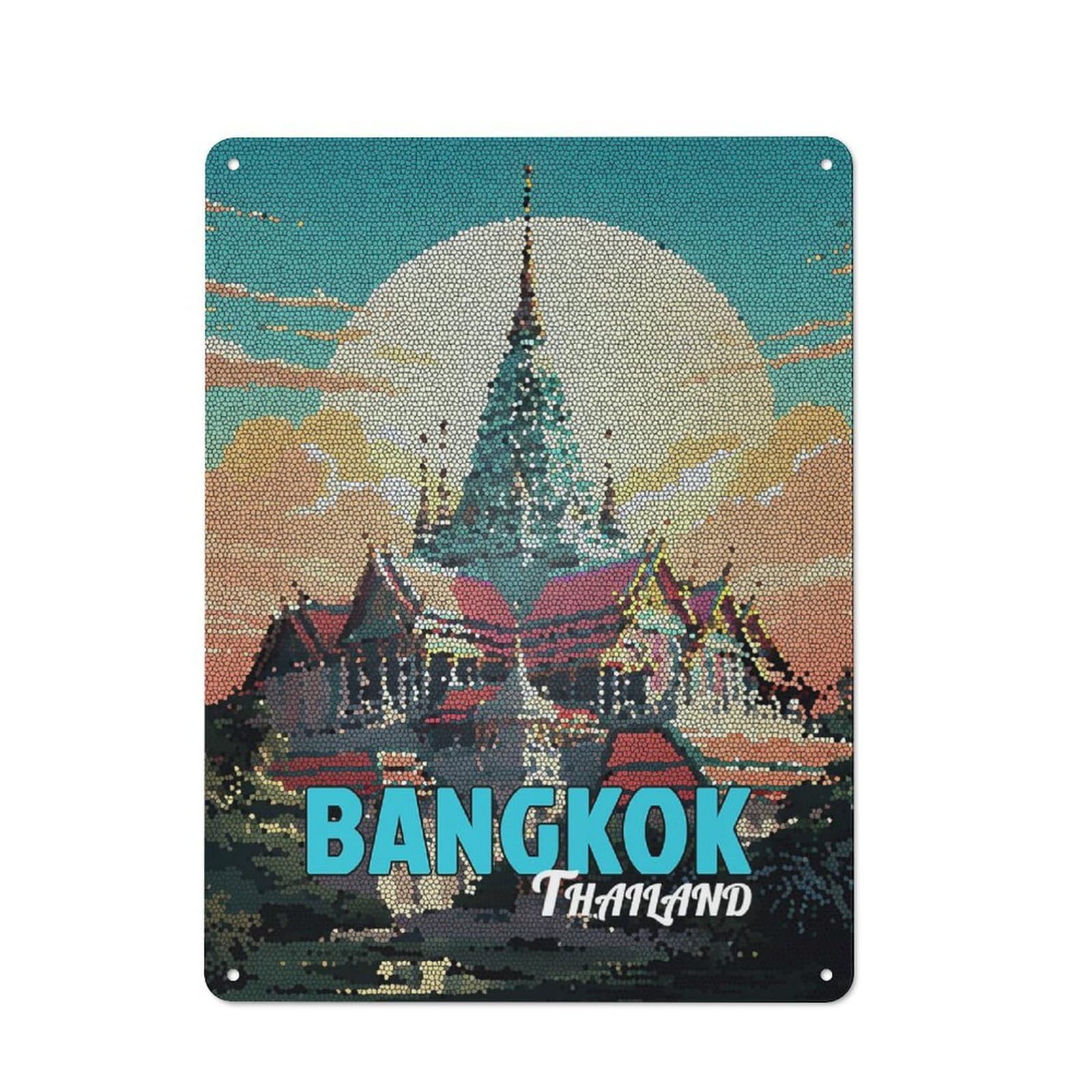 Bangkok Thailand Mosaic Art Tin Wall Sign 40x30cm, Retro Novelty Wall Art for Bedroom, Kitchen, Office Or Living Room