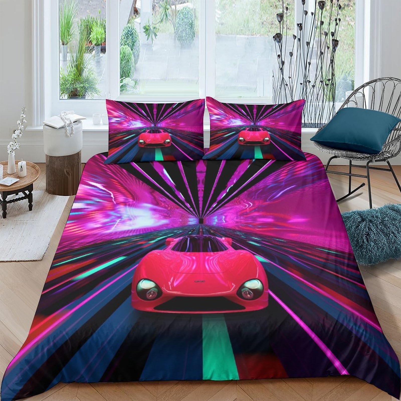 HOTGE F1 Car Racing 3 Pieces Duvet Cover Set Sports Car 3D Printed Bedding Quilt Cover with Zipper Closure for Girls Boys, Ultra Soft Microfiber Bedding King（220x240cm）